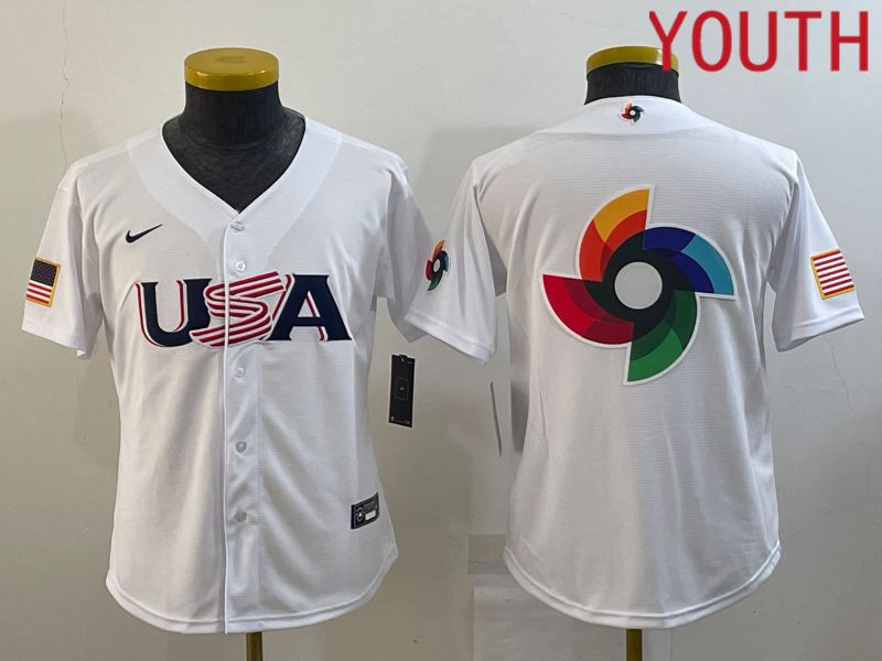 Youth 2023 World Cub USA Blank White MLB Jersey